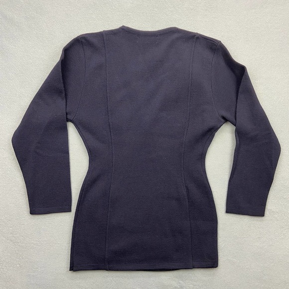 Jaeger Women's 100% Wool Cardigan Blue/Navy, Double Button Front Wrap Style 32in - Picture 8 of 8